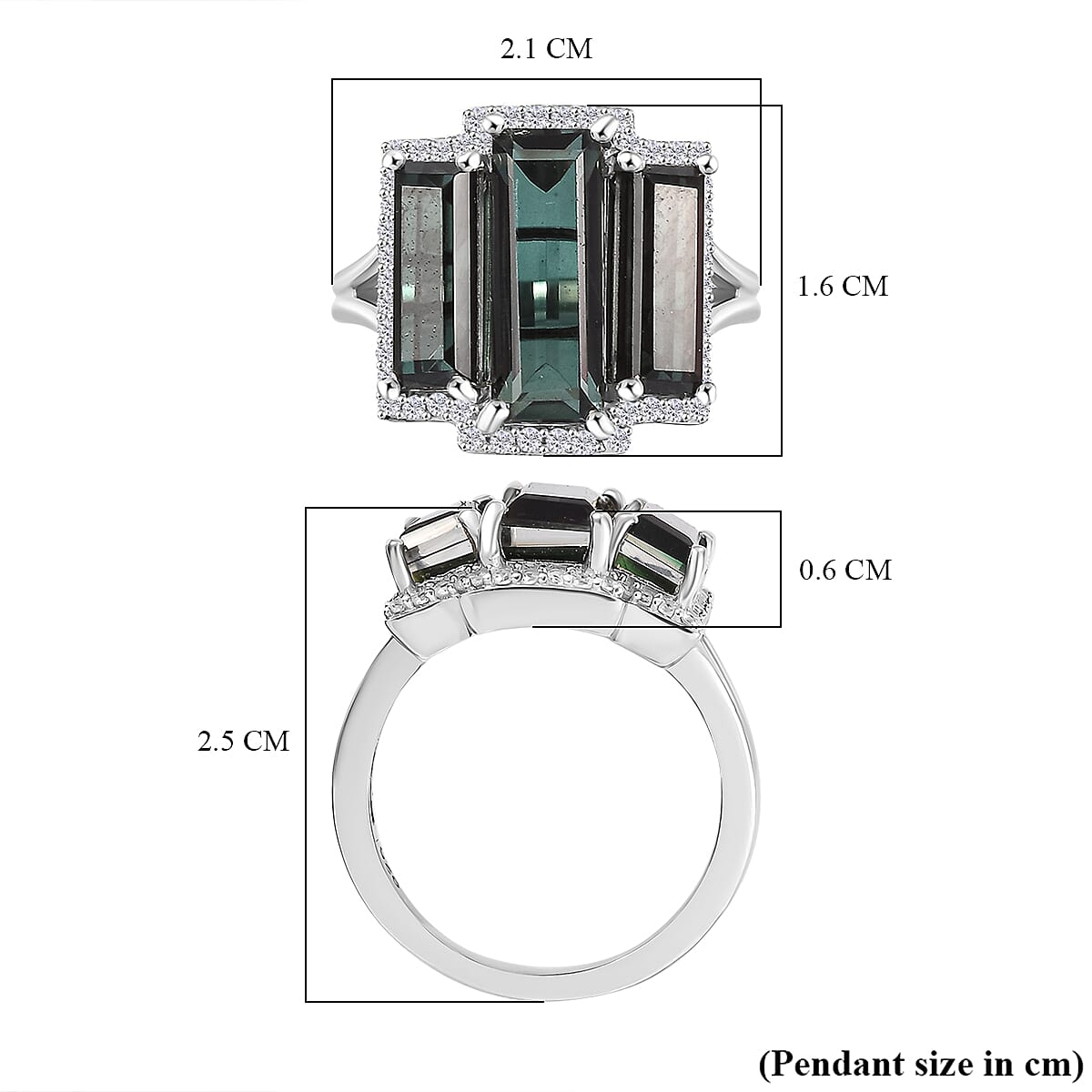 Alexandrite Triplet Quartz, White Zircon Trilogy Ring in Rhodium Overlay Sterling Silver 5.58 Ct.