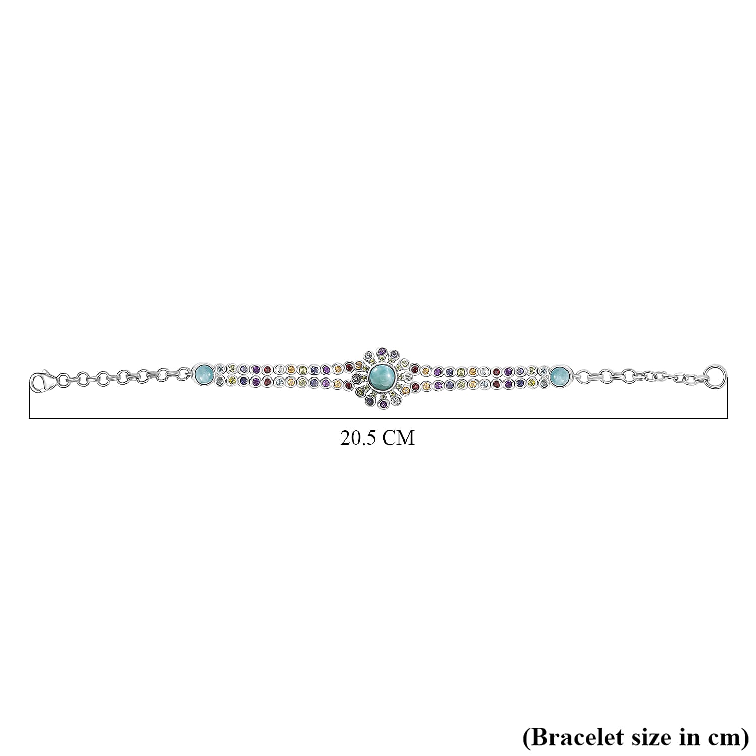 Natural Larimar & Multi Gemstones Bracelet (Size - 7.5) in Rhodium Overlay Sterling Silver 5.58 Ct, Silver Wt. 11.12 Gms.