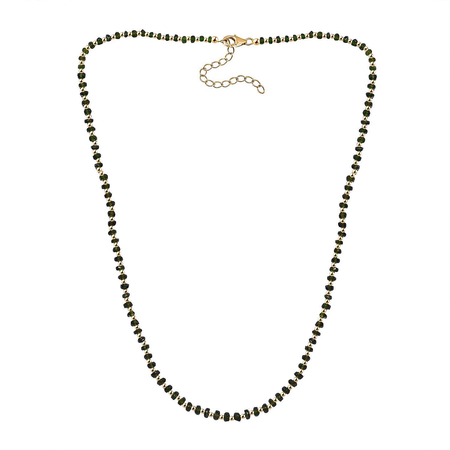 Natural Chrome Diopside  Necklace (Size - 18 - extender) in Yellow Gold Overlay Sterling Silver 25.40 Ct.