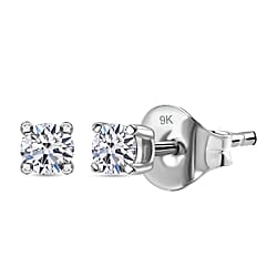 LUXURIANT 9K White Gold SGL Certified Lab Grown Diamond (VS-E/F) Solitaire Stud Push Back Earrings 0.50 Ct.