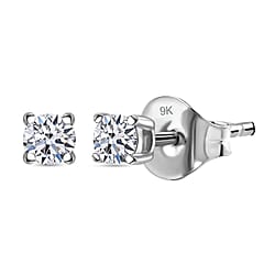 LUXURIANT 1.5 Ct. Lab Grown Diamond Solitaire Stud Earrings in 9K White Gold