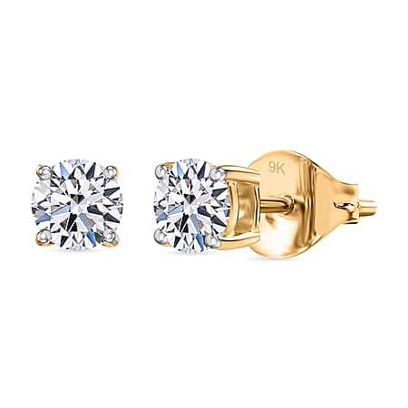 Luxuriant Diamond Lab Grown Diamond Stud Solitaire Earrings in 9K Yellow Gold