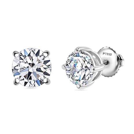 Luxuriant Diamond - 950 Platinum SGL Certified Lab Grown Diamond (VS-G-H) Solitaire Stud With Screw Back Earring 2.00 Ct.