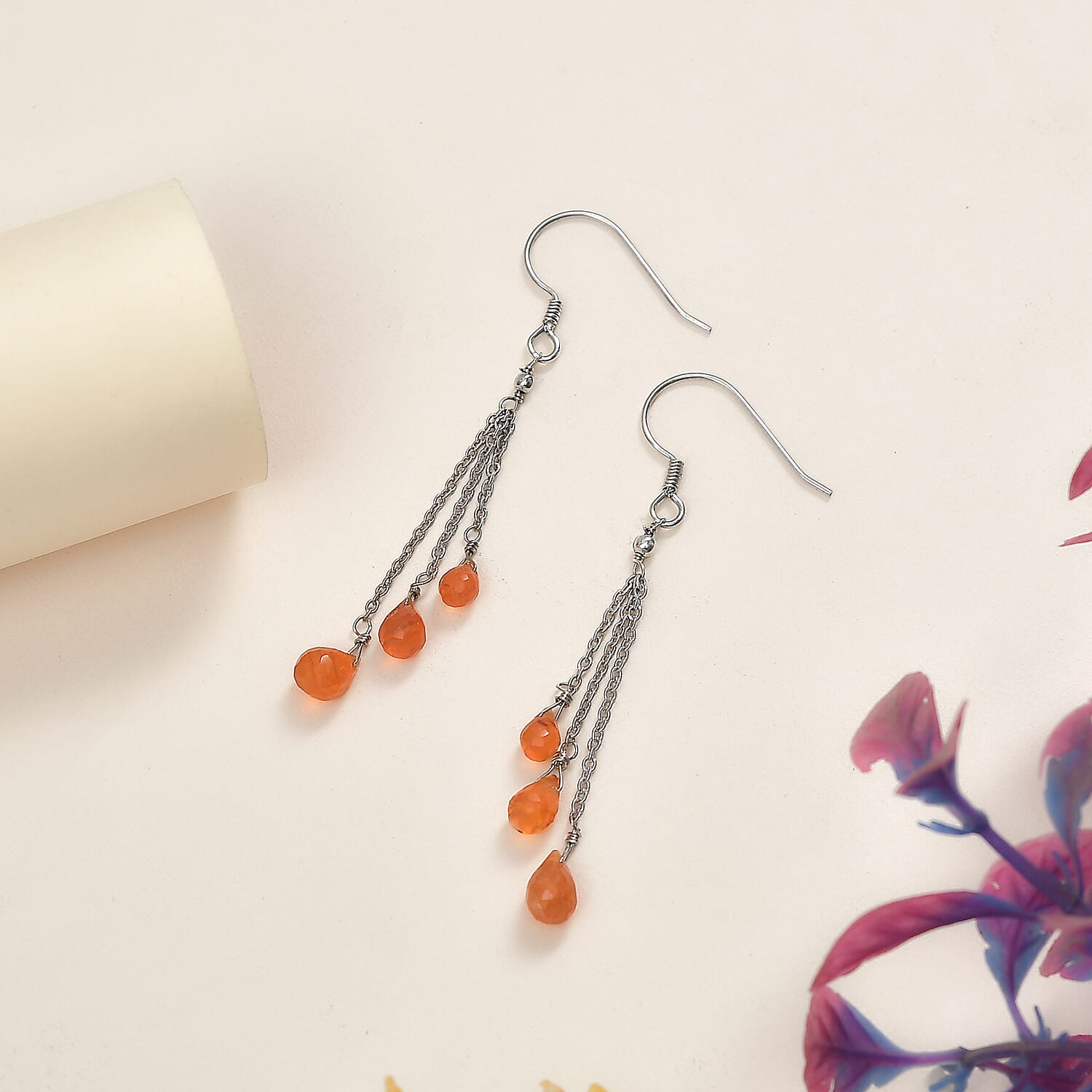 Carnelian Hook Earring in Platinum Overlay Sterling Silver 8.00 Ct.