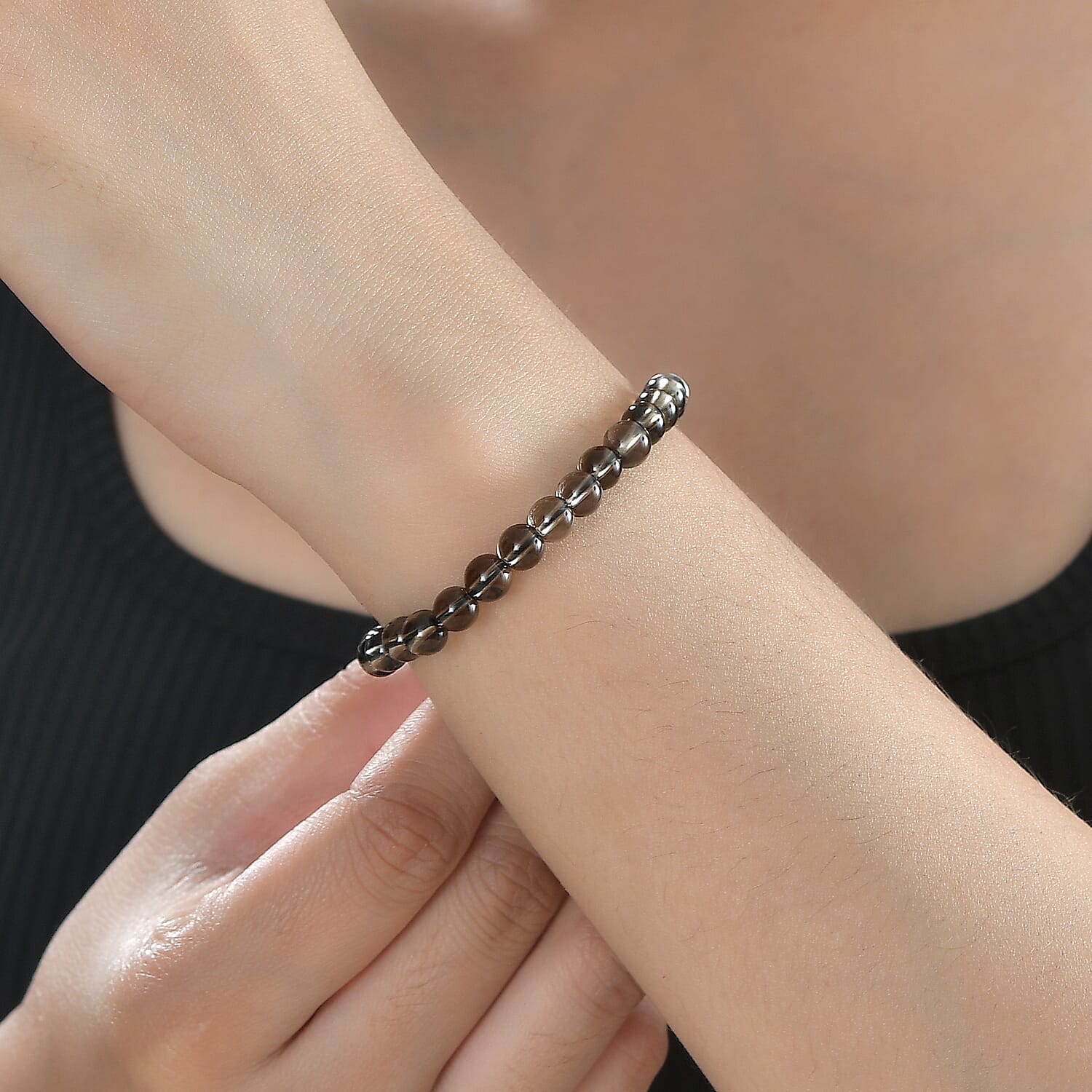 Smoky Quartz  Bracelet (Size - 7.5) in 18K Vermeil Yellow Gold Plated Rhodium Overlay Sterling Silver 45.0 Ct.