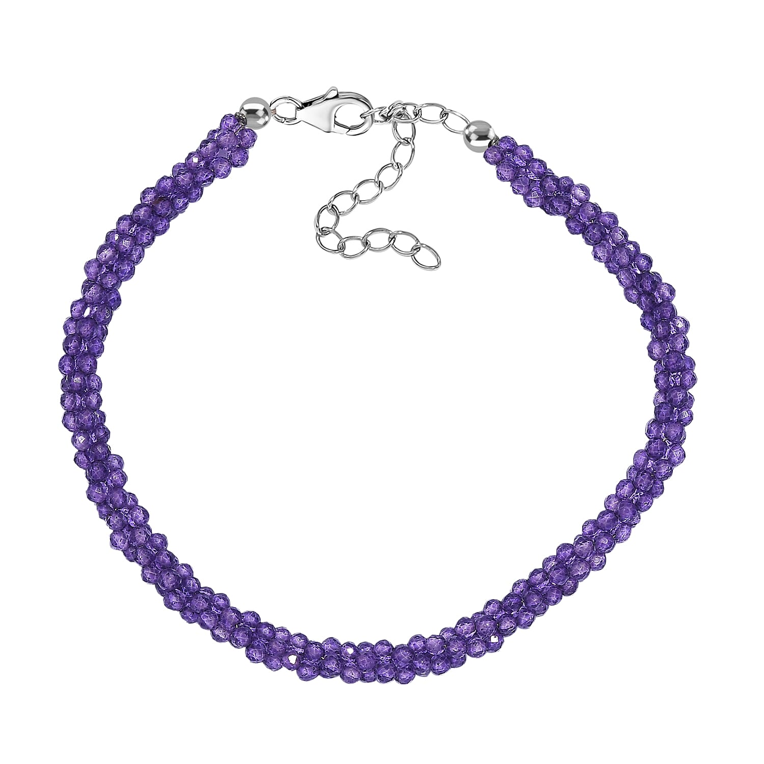 African Amethyst Bracelet Size 7.5 2 EXT in Rhodium Overlay Sterling Silver 20.0 Ct