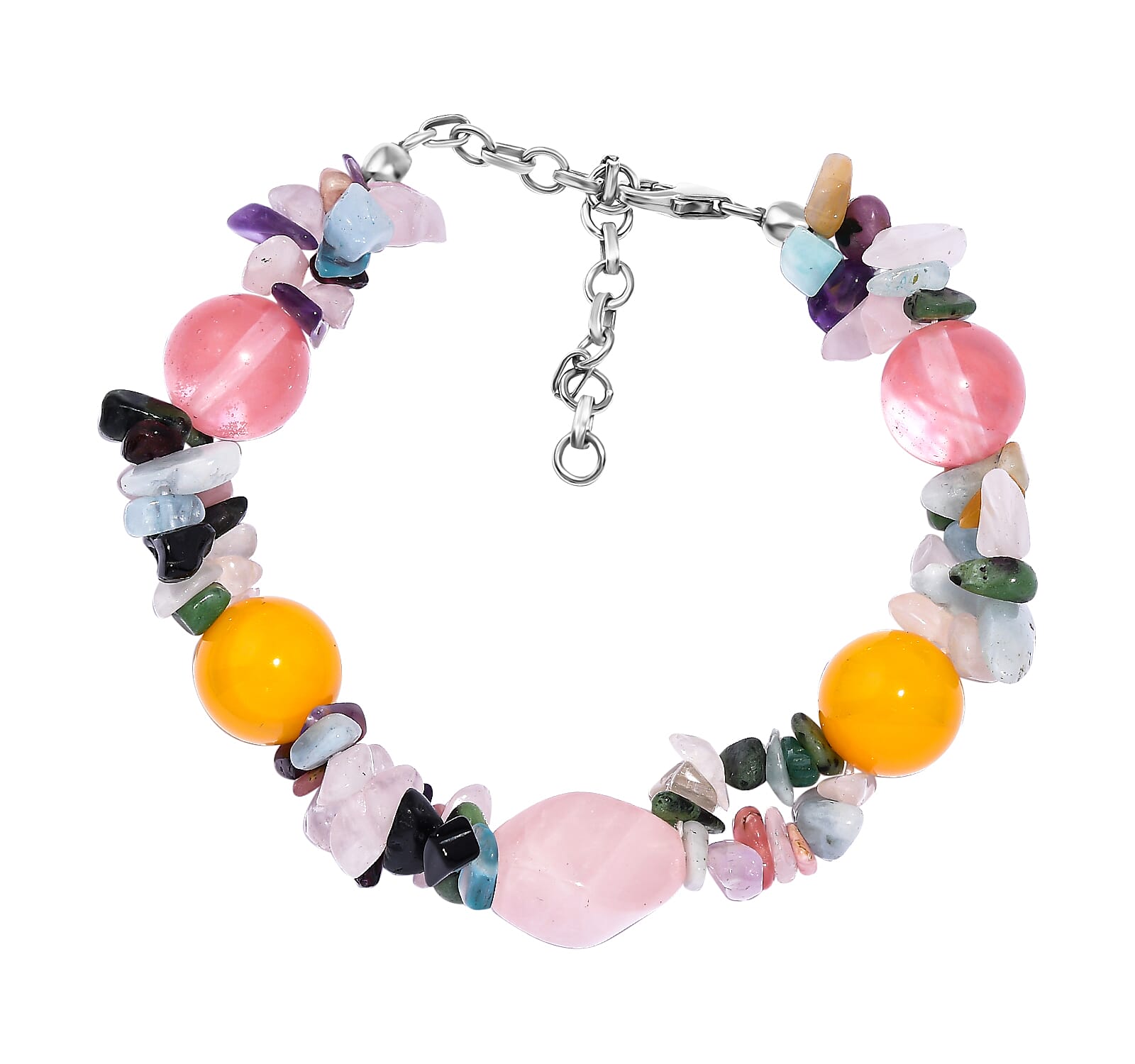 Multi Gemstones Bracelet (Size - 7.25-2 EXT) in Rhodium Sterling Silver 120.0 Ct.