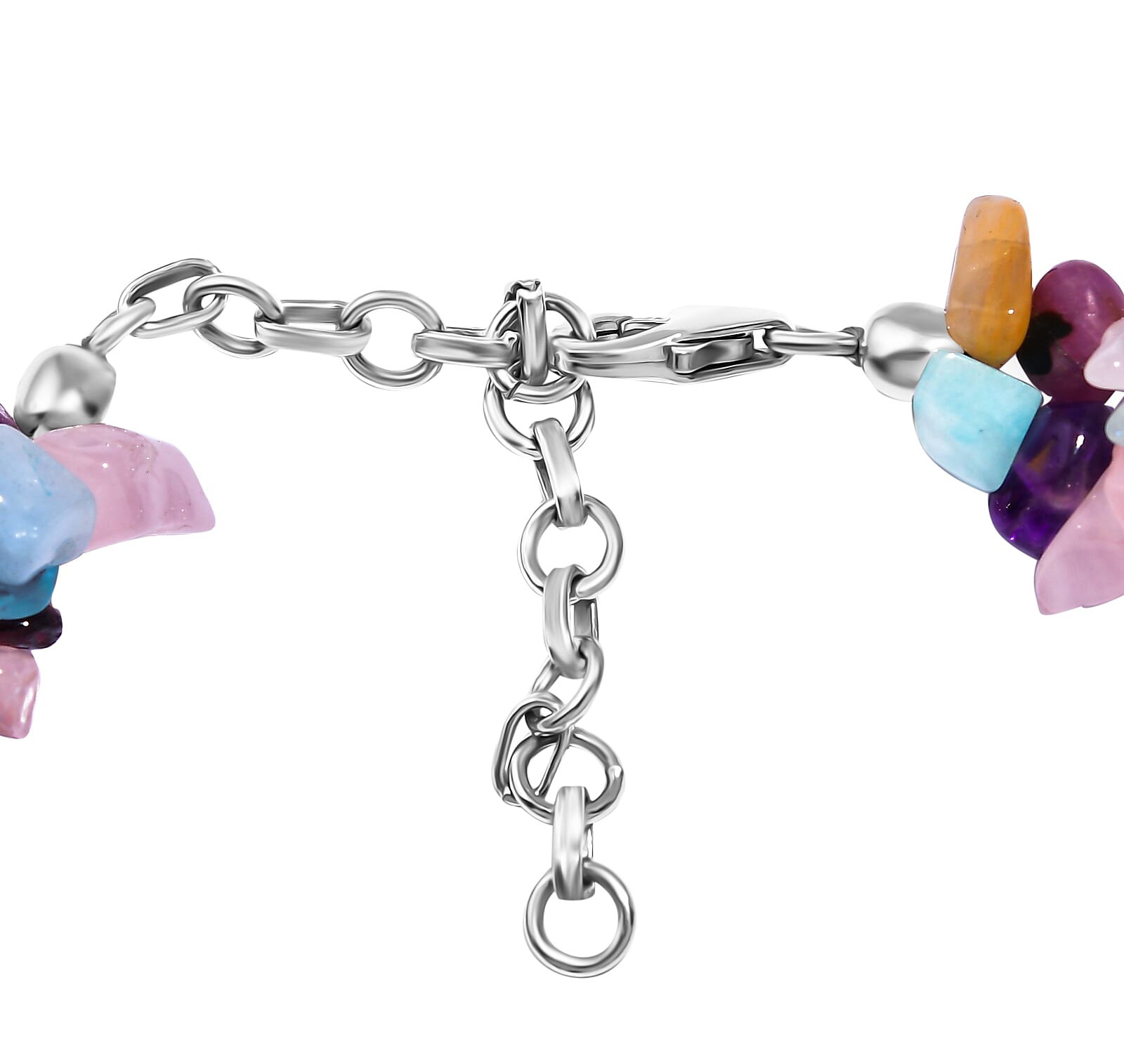 Multi Gemstones Bracelet (Size - 7.25-2 EXT) in Rhodium Sterling Silver 120.0 Ct.