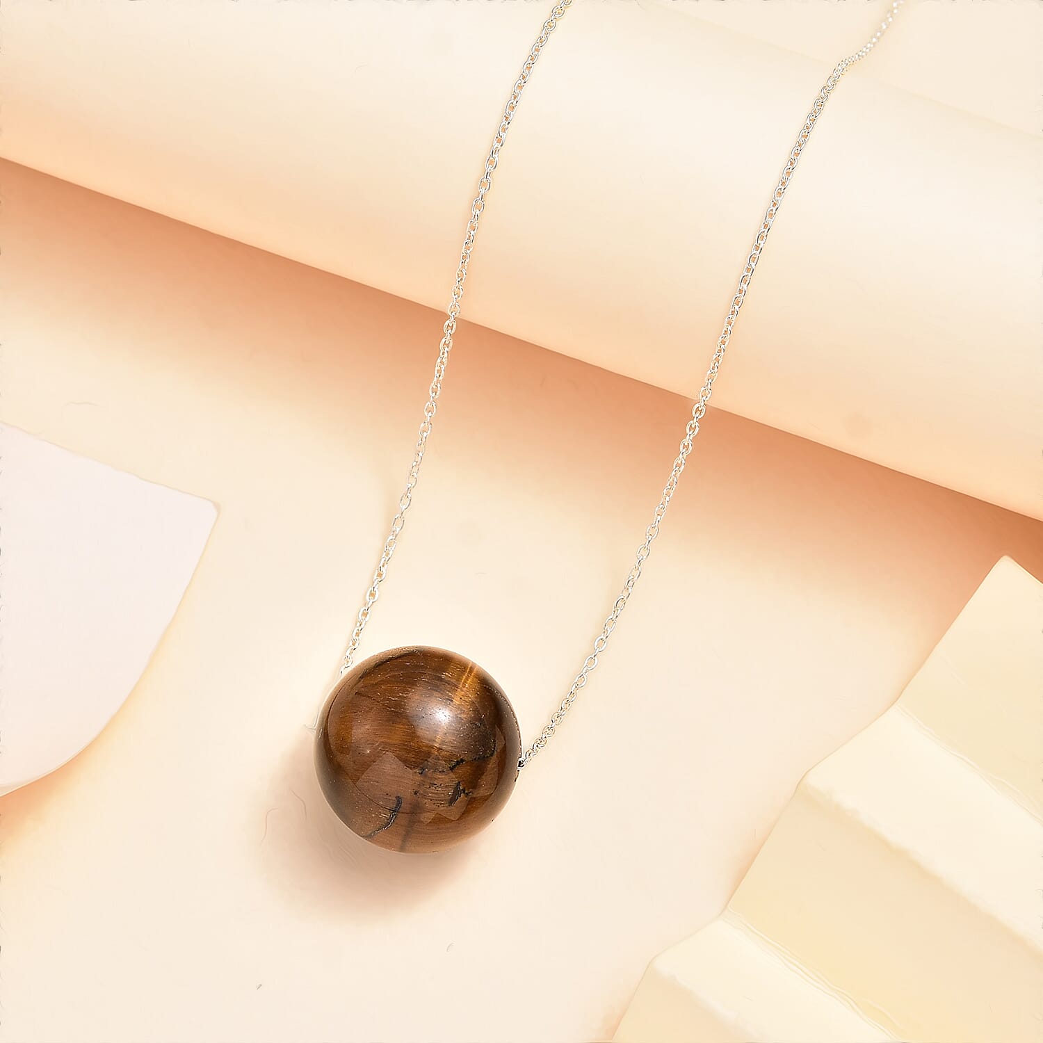 Tigers Eye Necklace (Size - 18) in Rhodium Sterling Silver 45.0 Ct.