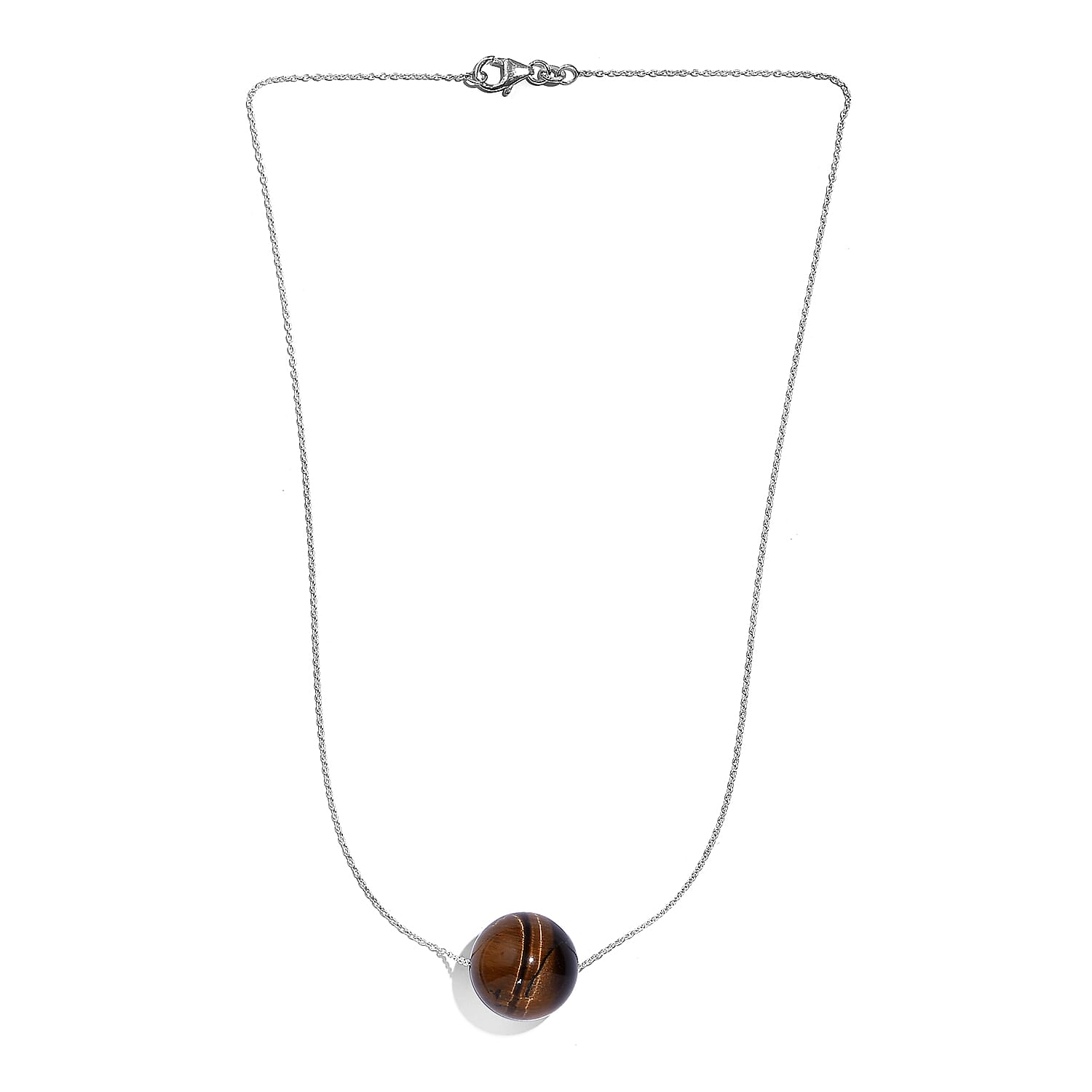 Tigers Eye Necklace (Size - 18) in Rhodium Sterling Silver 45.0 Ct.