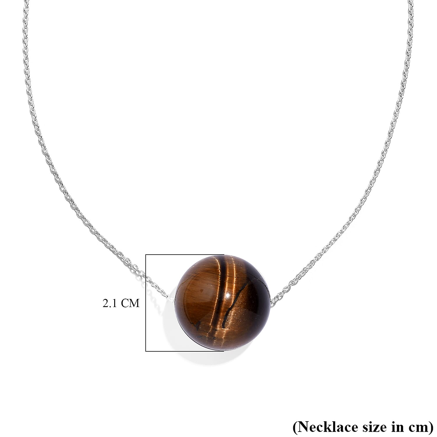 Tigers Eye Necklace (Size - 18) in Rhodium Sterling Silver 45.0 Ct.