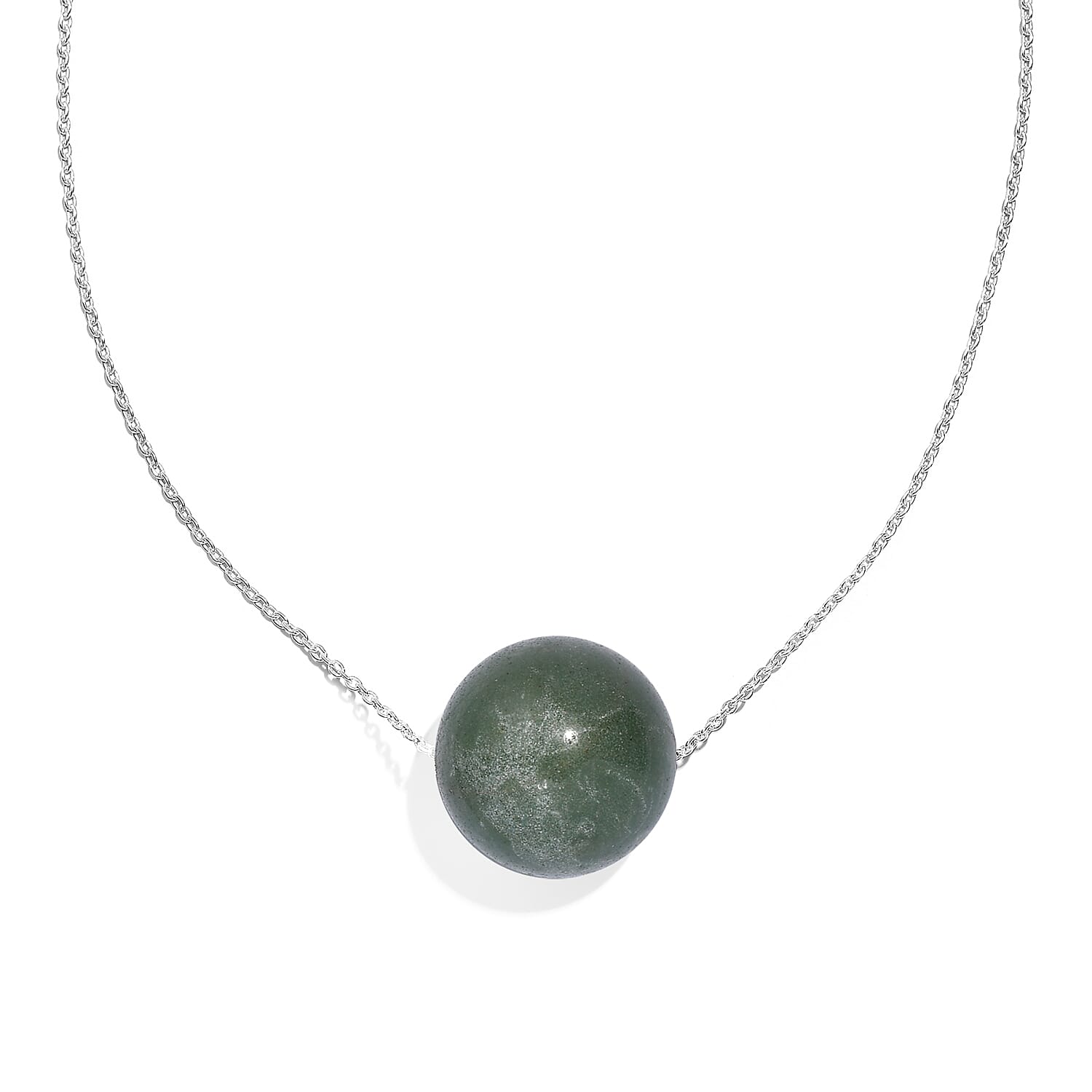 Green Aventurine Necklace (Size - 18) in Rhodium Sterling Silver  55.0 Ct.