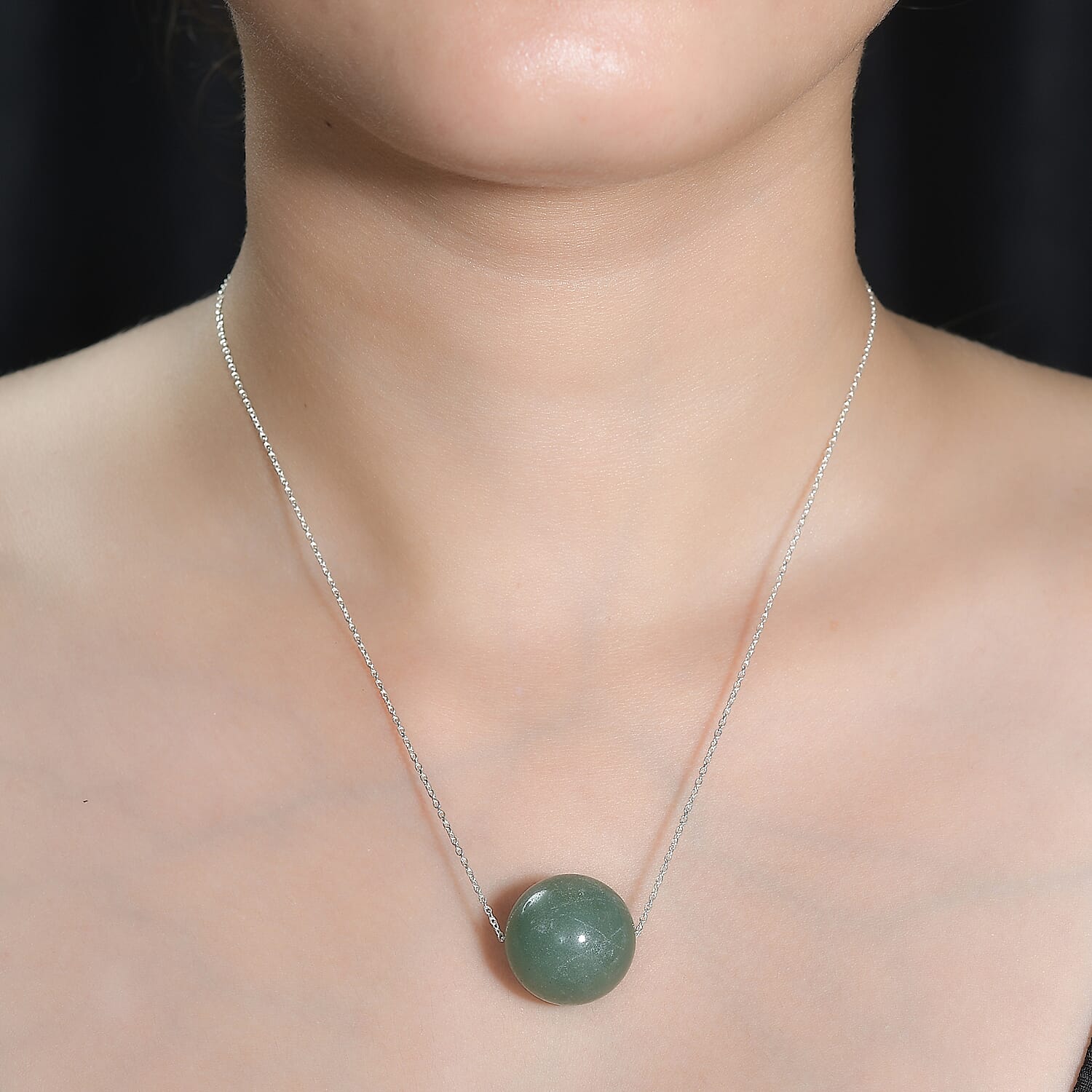 Green Aventurine Necklace (Size - 18) in Rhodium Sterling Silver  55.0 Ct.