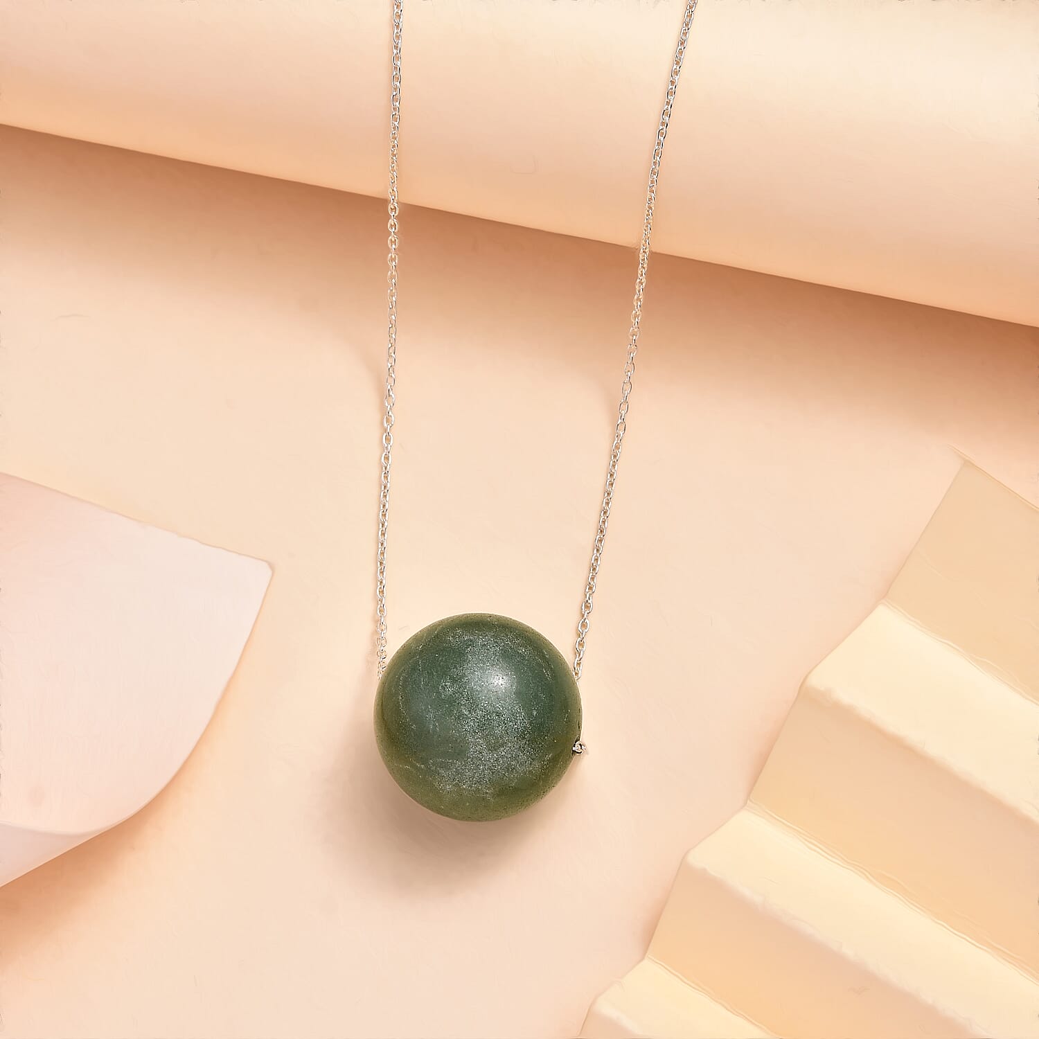 Green Aventurine Necklace (Size - 18) in Rhodium Sterling Silver  55.0 Ct.