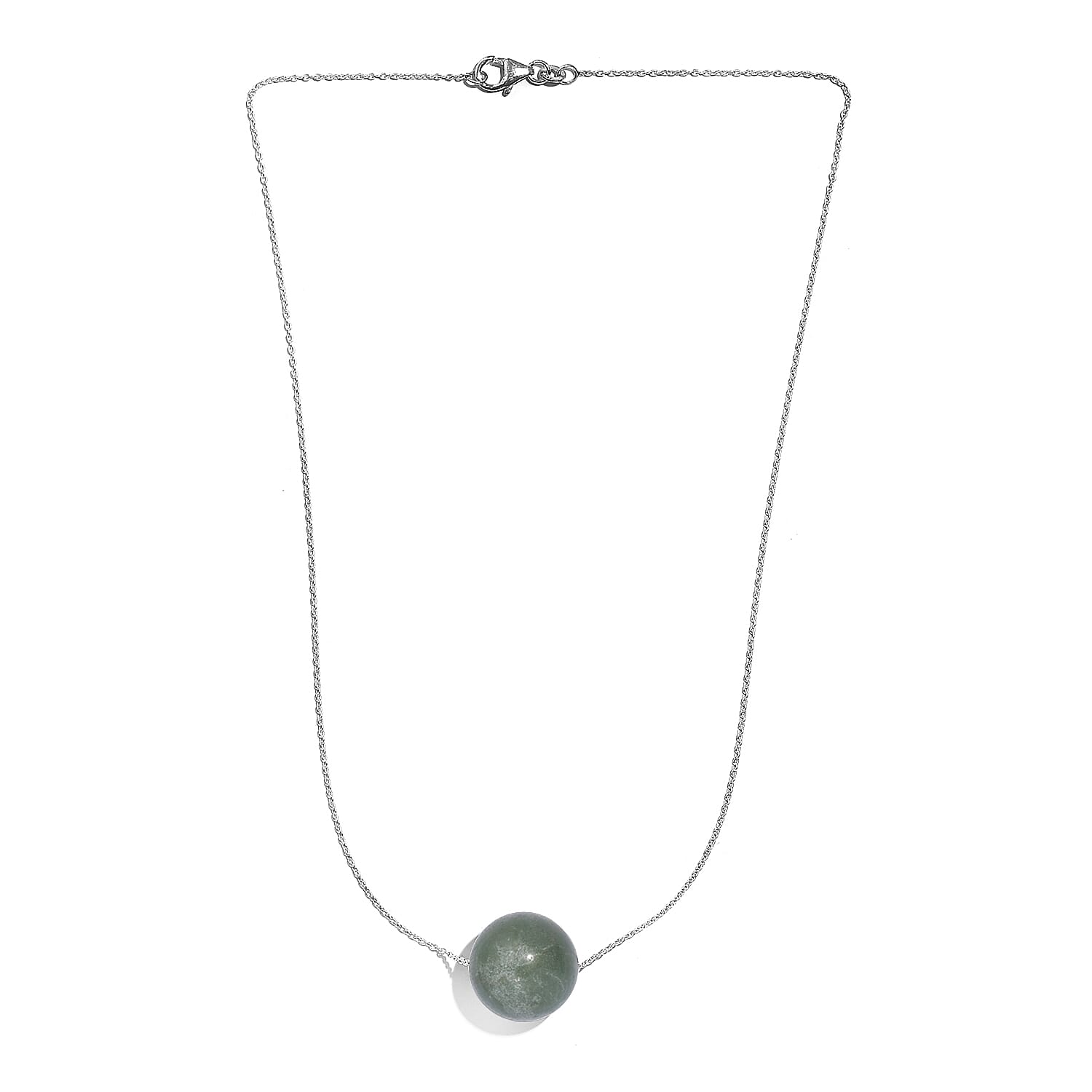 Green Aventurine Necklace (Size - 18) in Rhodium Sterling Silver  55.0 Ct.