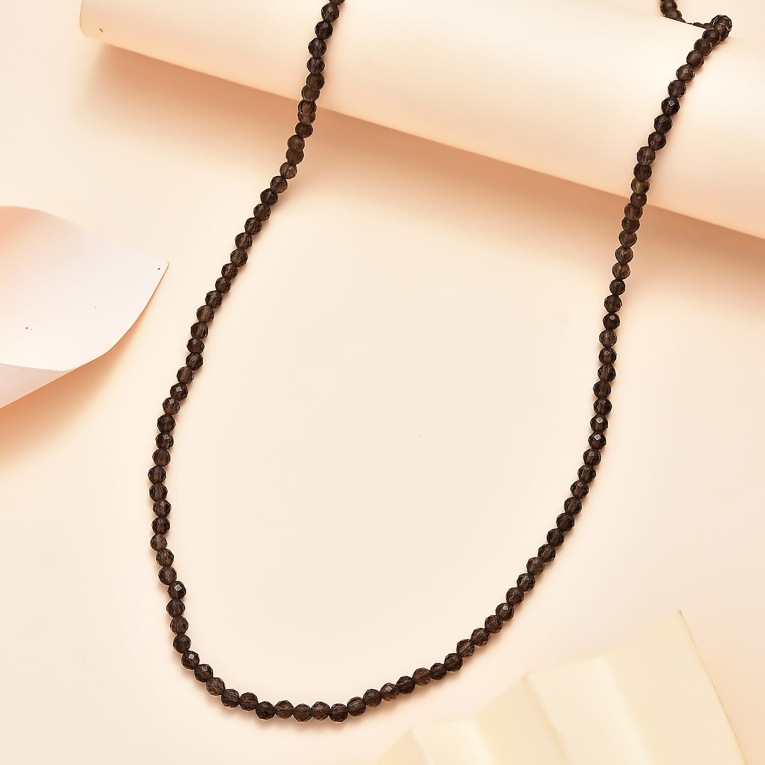 Smoky Quartz Necklace (Size - 20) in Rhodium Sterling Silver 35.0 Ct.