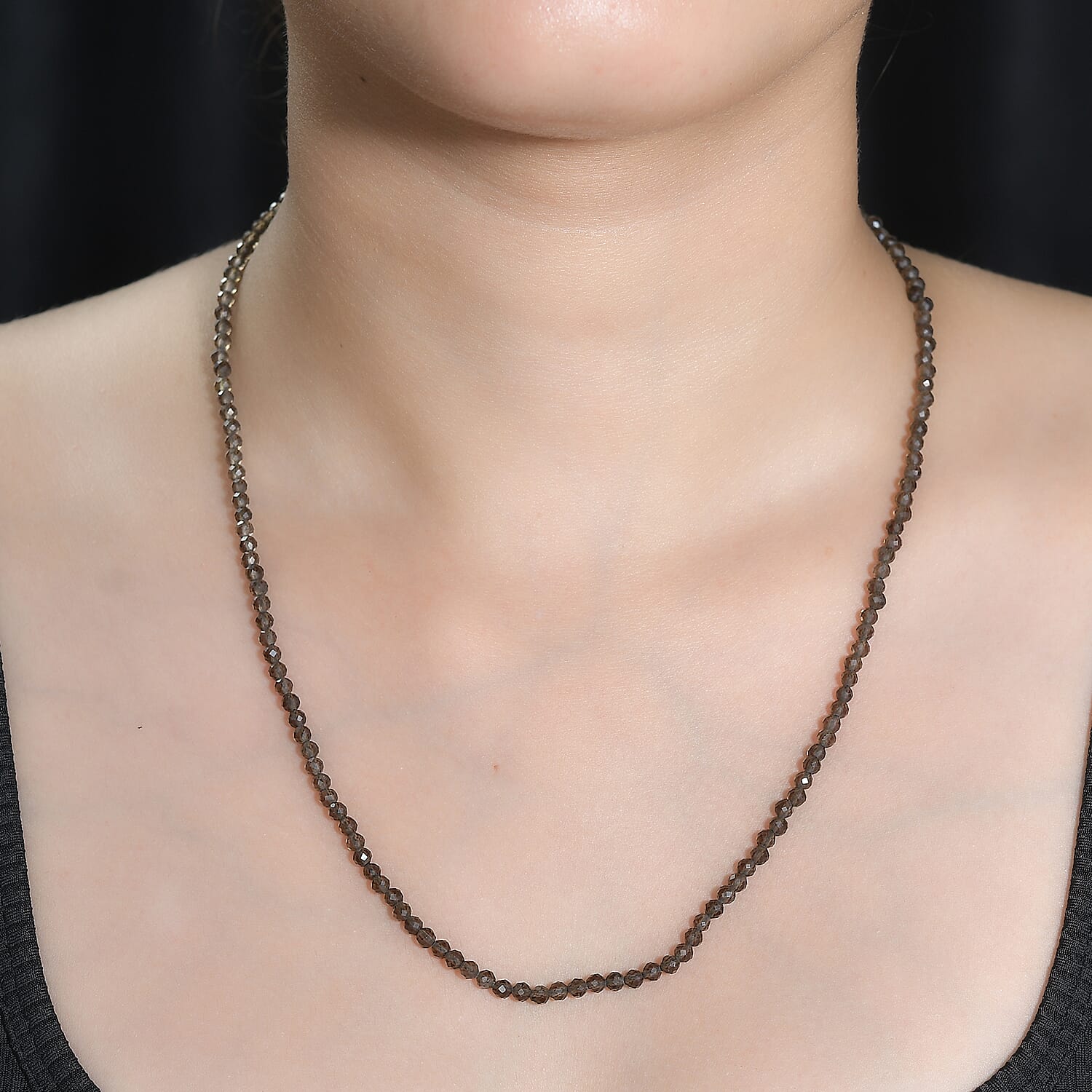 Smoky Quartz Necklace (Size - 20) in Rhodium Sterling Silver 35.0 Ct.