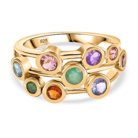 THE TJC BUBBLE -  Premium Multi Gemstone Bubble Ring in 18K Yellow Gold Vermeil Sterling Silver 1.80 Ct.