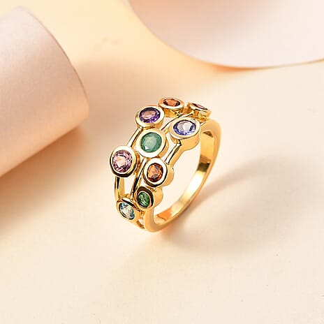 THE TJC BUBBLE - Premium Multi Gemstone Ring in 18K Yellow Gold Vermeil Sterling Silver 1.78 Ct.