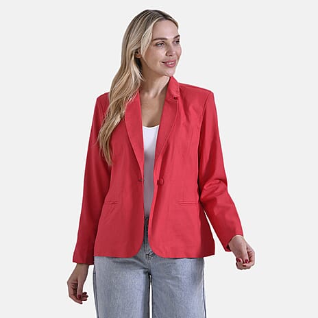 - Maisi Classic Linen Blend Long Sleeves Blazer with Notched Collar (Size S) - Orange