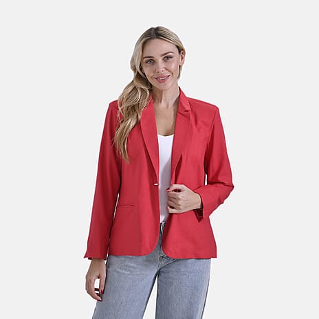 - Maisi Classic Linen Blend Long Sleeves Blazer with Notched Collar (Size S) - Orange