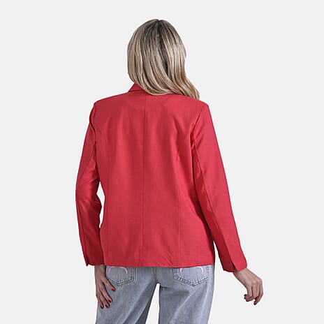 - Maisi Classic Linen Blend Long Sleeves Blazer with Notched Collar (Size XL) - Orange