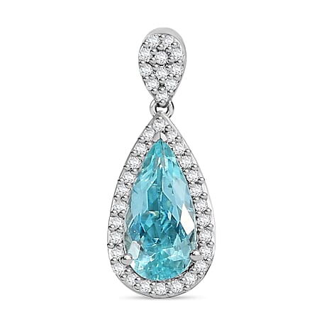 RHAPSODY 950 Platinum AAAA Paraiba Tourmaline & White Diamond VS-E-F Pendant 1.26 Ct.