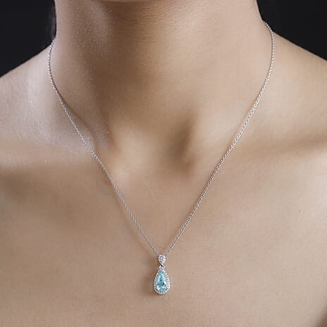 RHAPSODY 950 Platinum AAAA Paraiba Tourmaline & White Diamond VS-E-F Pendant 1.26 Ct.