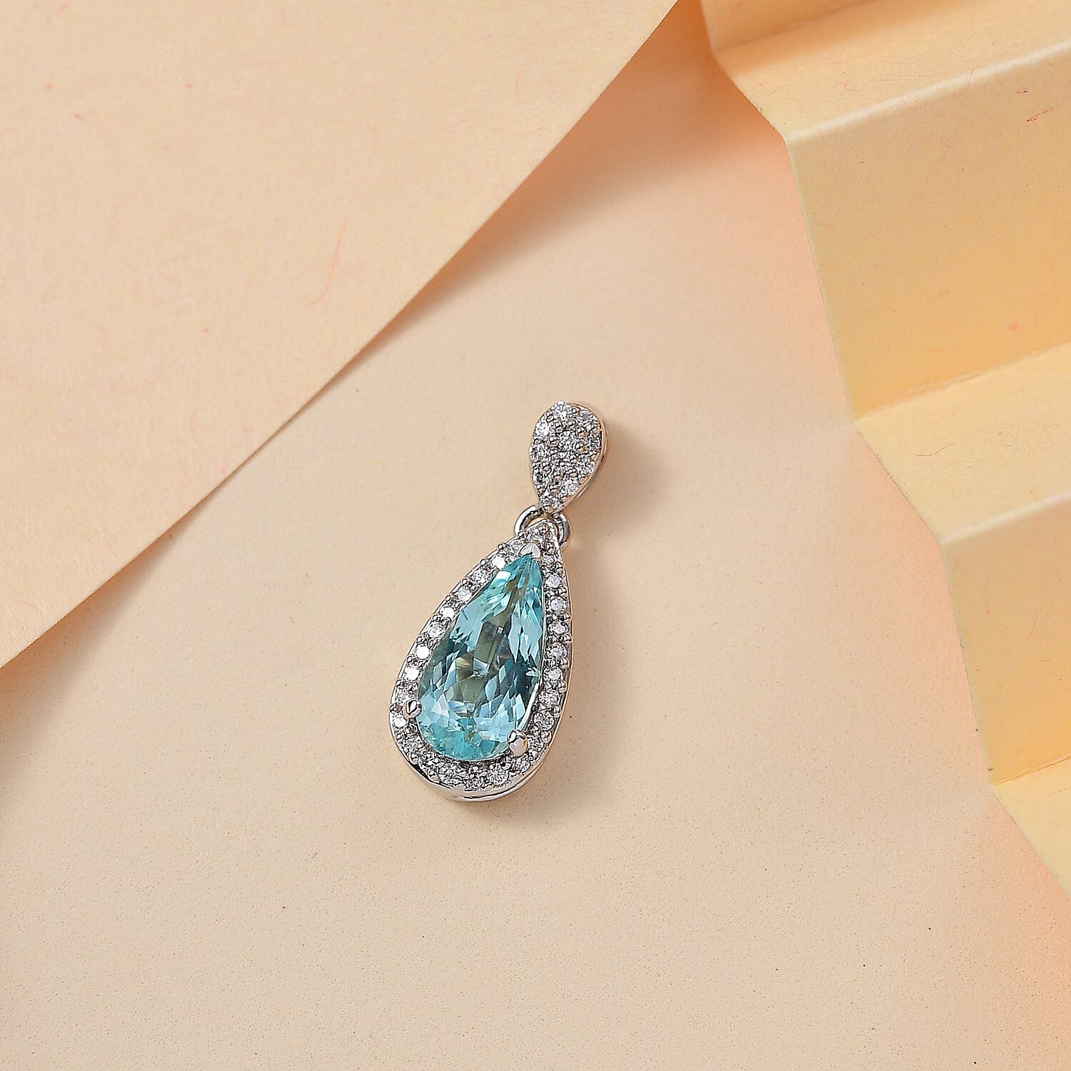 RHAPSODY 950 Platinum AAAA Paraiba Tourmaline & White Diamond VS-E-F Pendant 1.26 Ct.
