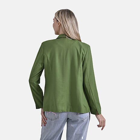 - Maisi Classic Linen Blend Long Sleeves Blazer with Notched Collar (Size L) - Green