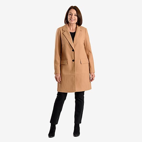 Midlength Knitted Stylish Coat (Size 12) - Camel
