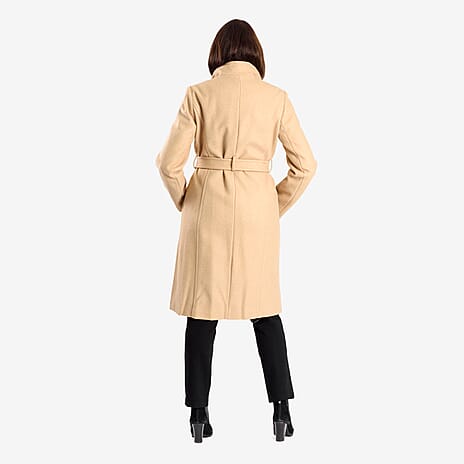 Womens Coat with Waist Belt - Camel