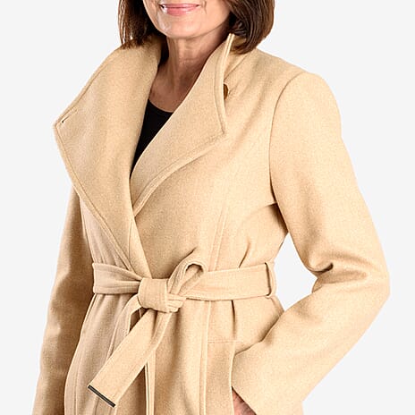 Womens Coat with Waist Belt - Camel