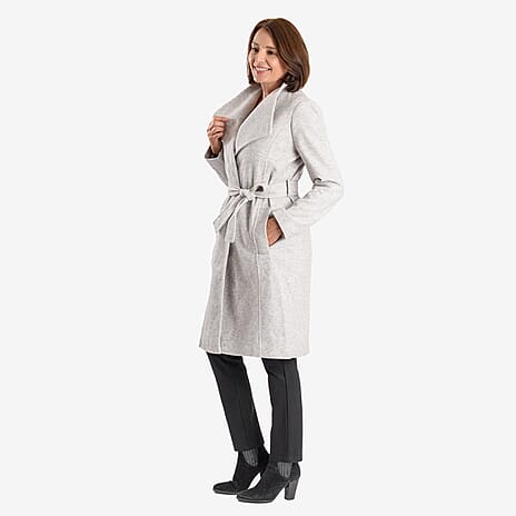 Womens Coat with Waist Belt - Grey