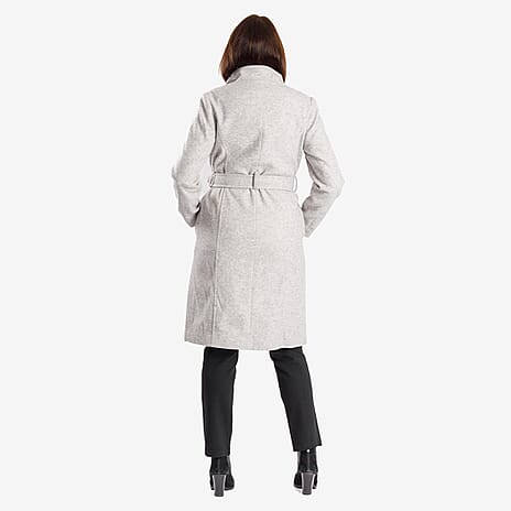 Womens Coat with Waist Belt - Grey