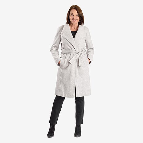 Womens Coat with Waist Belt - Grey