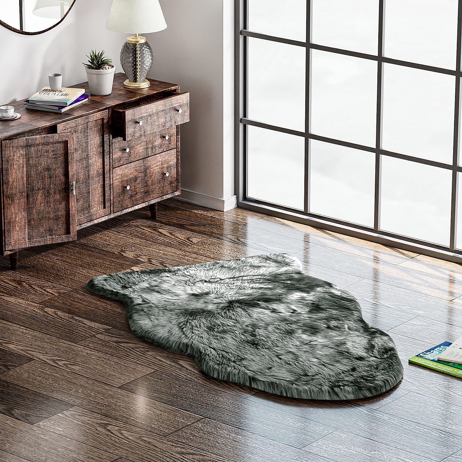 Soft Touch Faux Fur Rug (Size 90x60 cm) - Grey