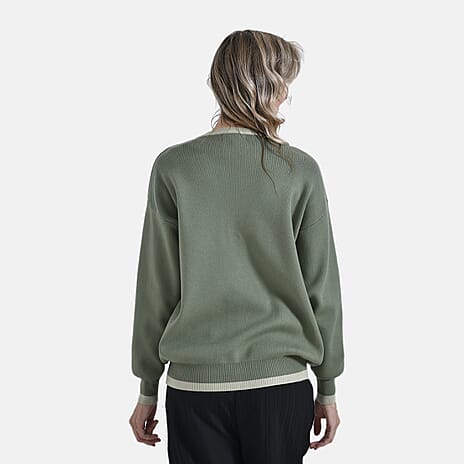 - Maisi Classic V-Neck Button Up Knitted Cardigan (Size S) - Dark - Light Green