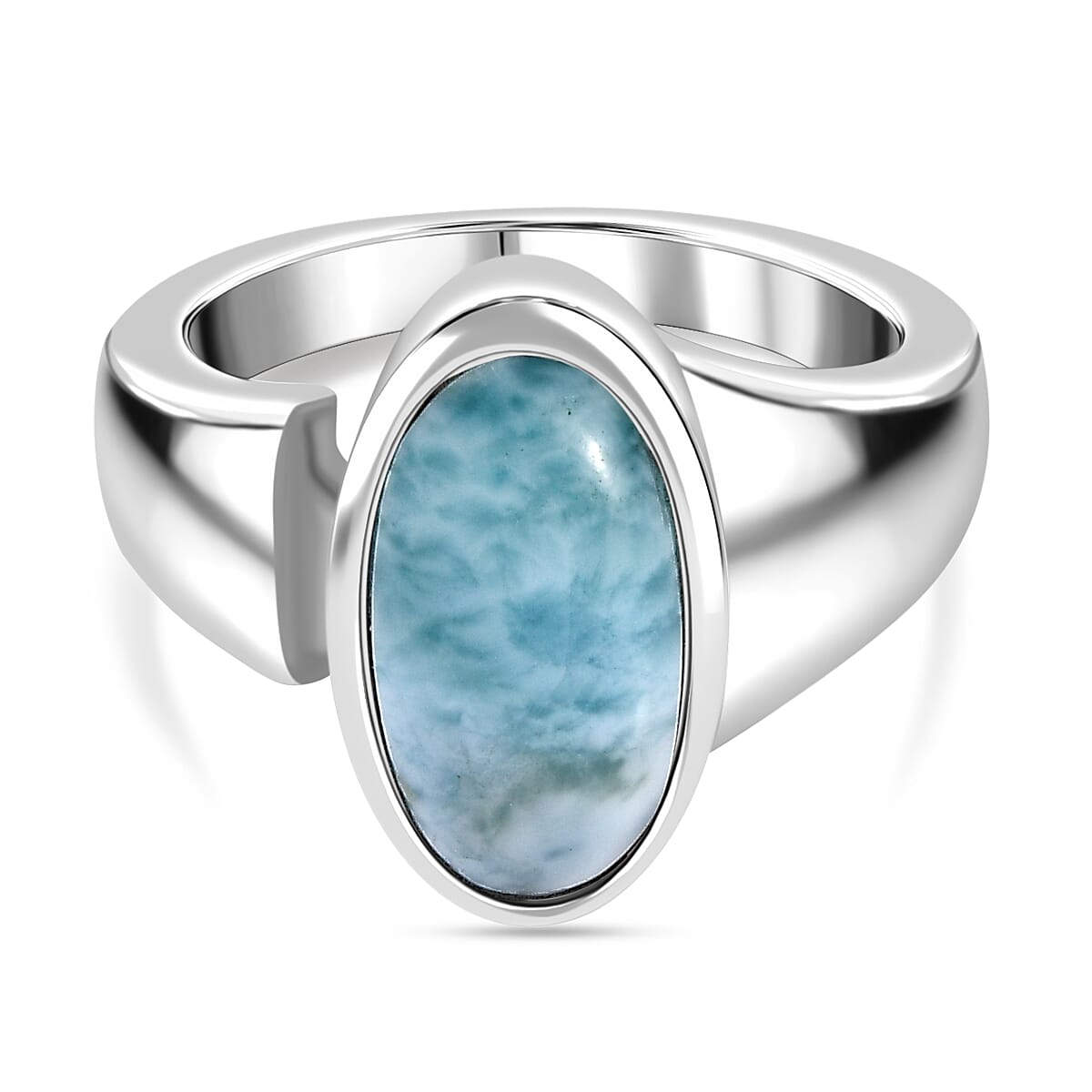 Natural Teal Green Larimar Solitaire Ring in Rhodium Overlay Sterling Silver 3.99 Ct.