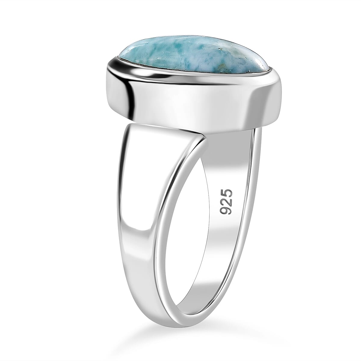 Natural Teal Green Larimar Solitaire Ring in Rhodium Overlay Sterling Silver 3.99 Ct.