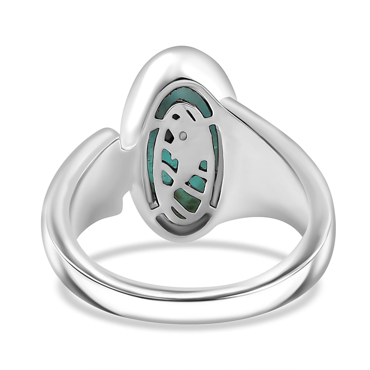 Natural Teal Green Larimar Solitaire Ring in Rhodium Overlay Sterling Silver 3.99 Ct.