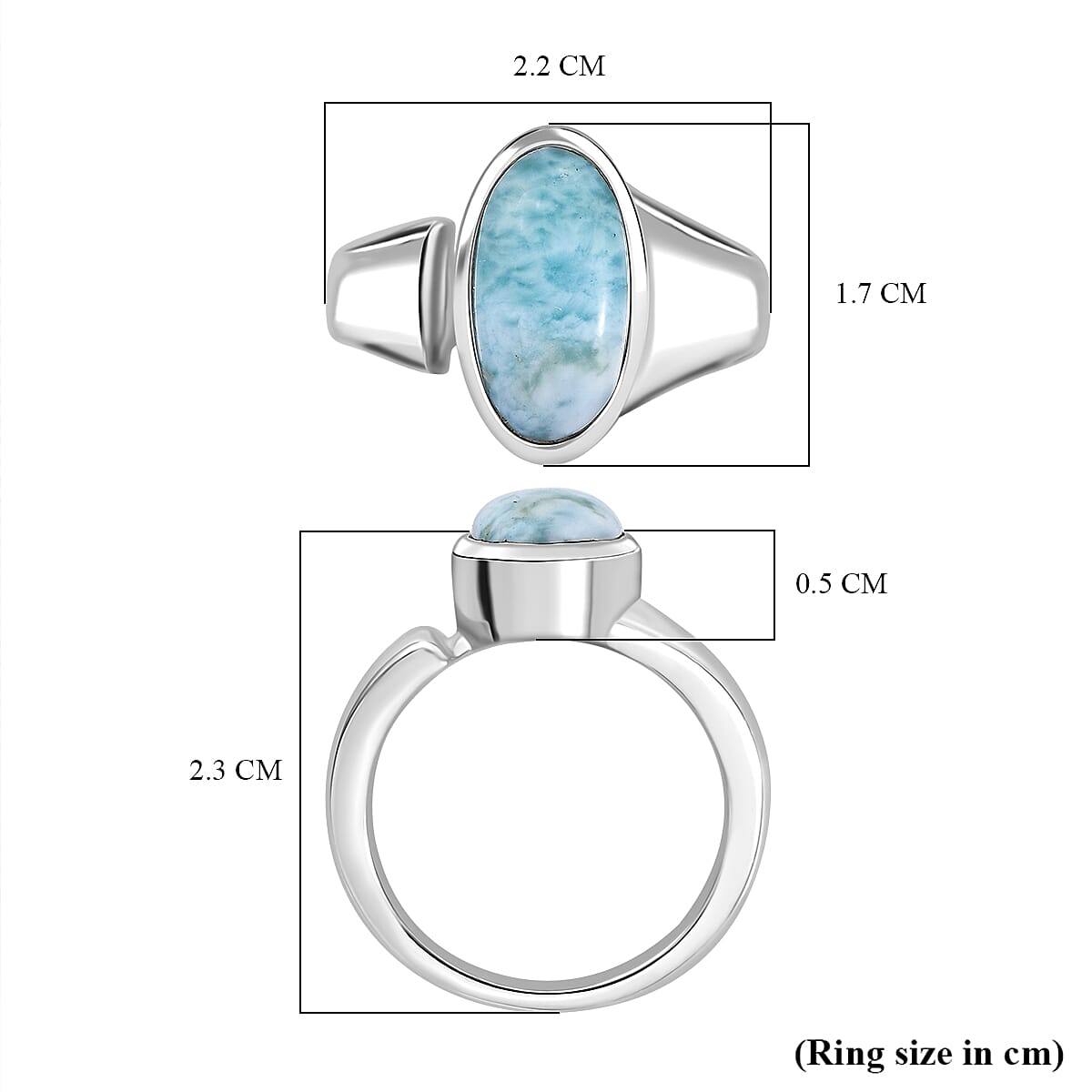 Natural Teal Green Larimar Solitaire Ring in Rhodium Overlay Sterling Silver 3.99 Ct.