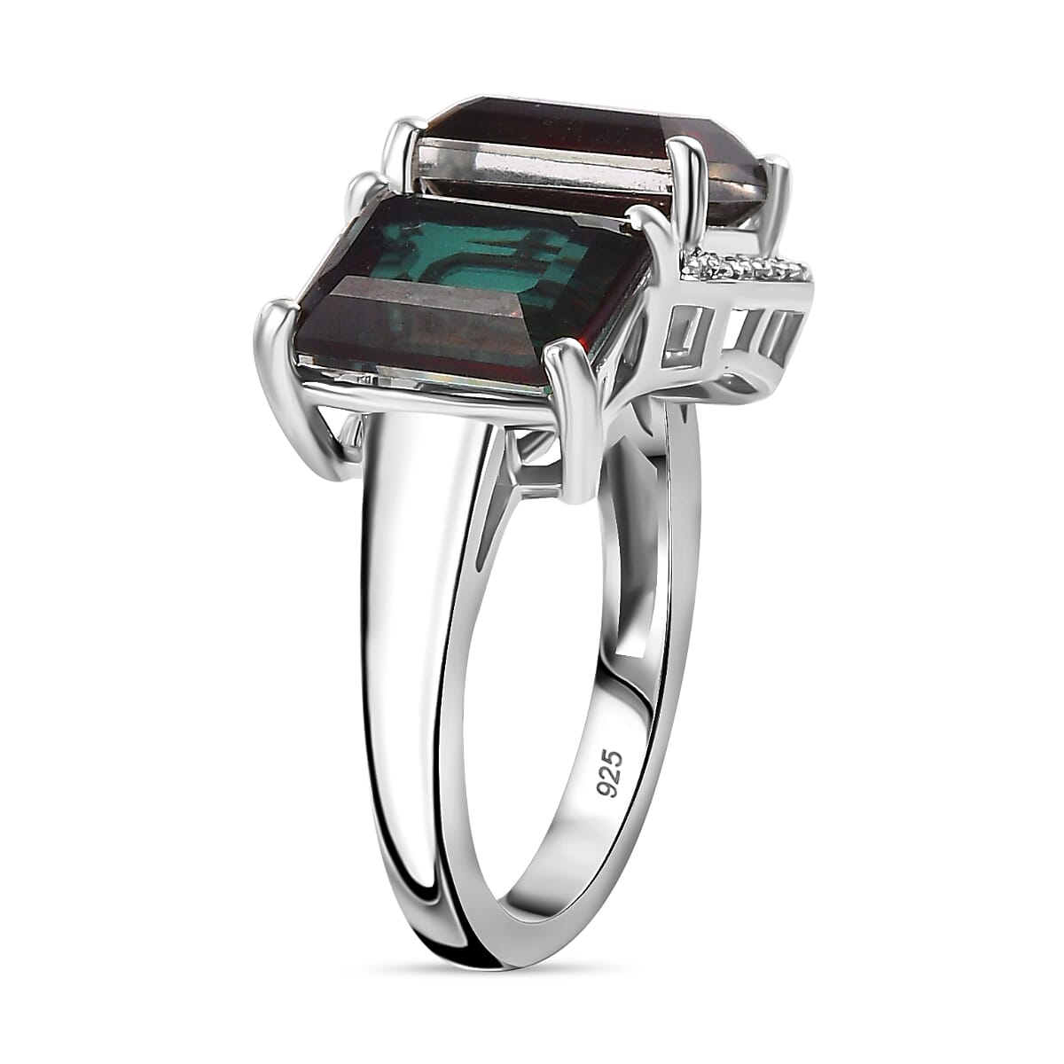 Alexandrite Triplet Quartz, White Zircon Ring in Rhodium Overlay Sterling Silver 5.79 Ct.