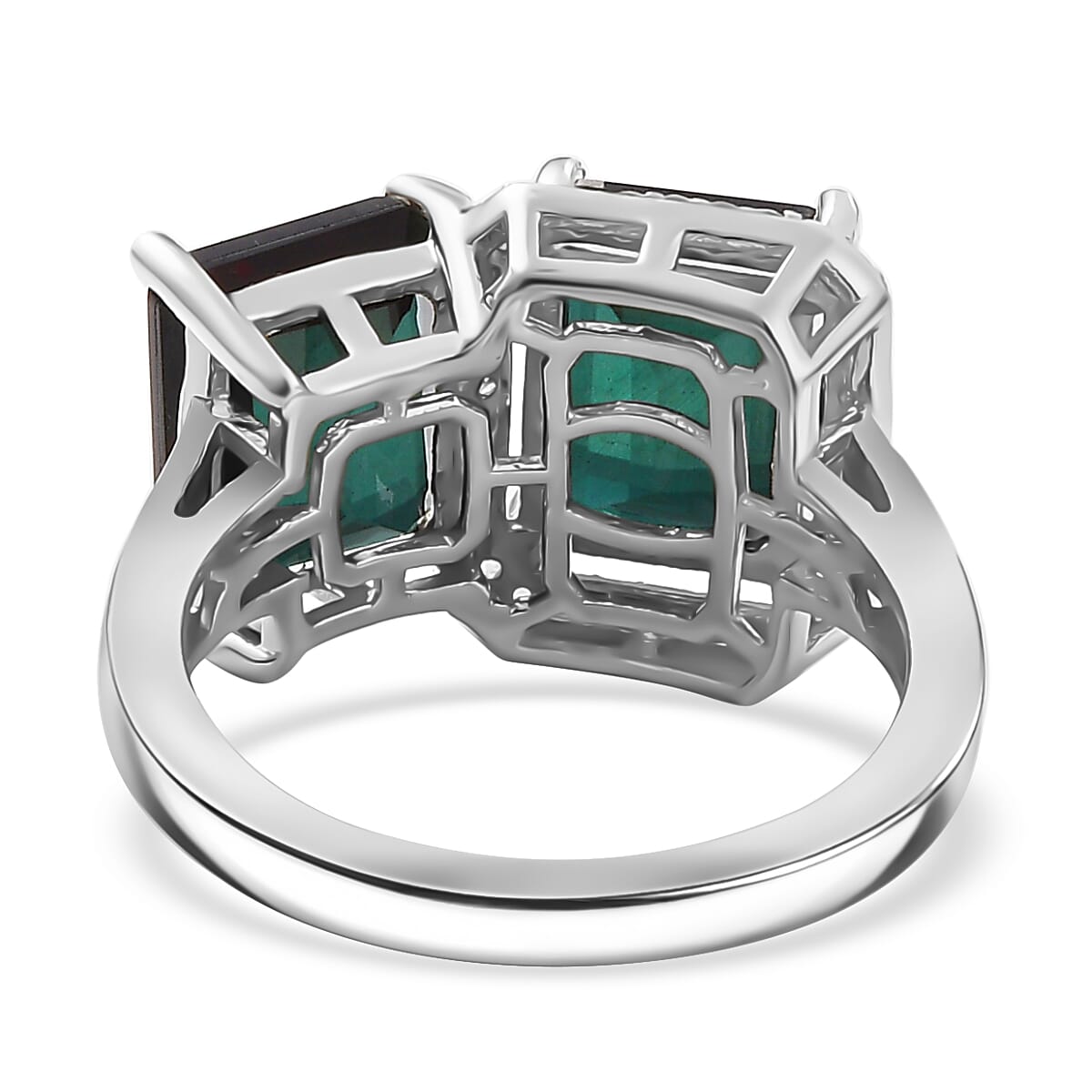 Alexandrite Triplet Quartz, White Zircon Ring in Rhodium Overlay Sterling Silver 5.79 Ct.