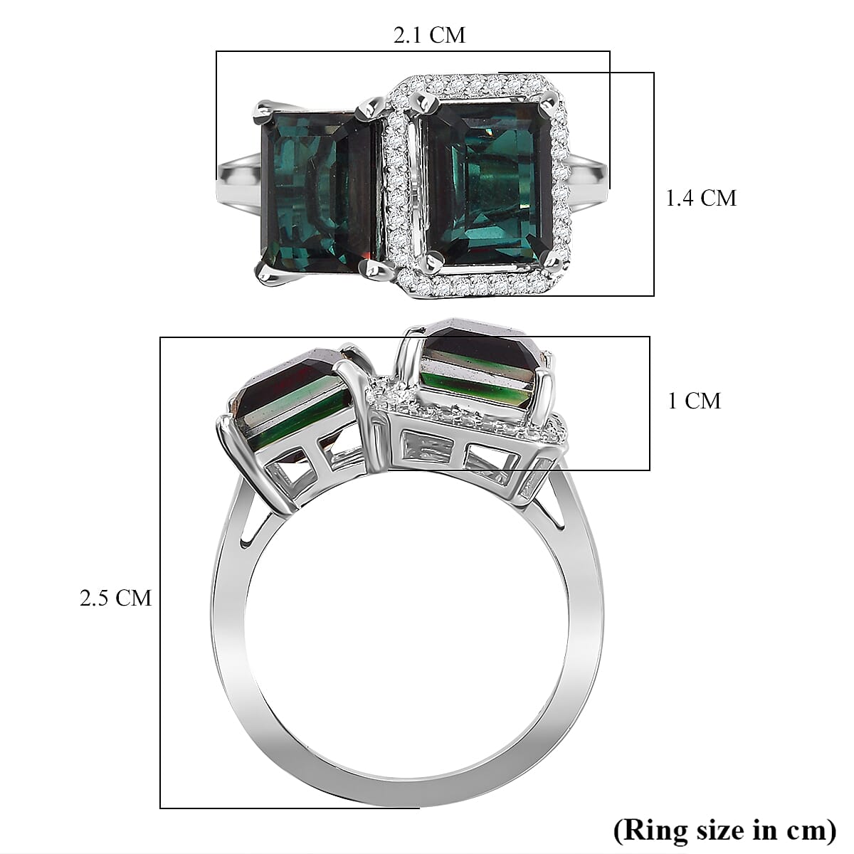 Alexandrite Triplet Quartz, White Zircon Ring in Rhodium Overlay Sterling Silver 5.79 Ct.