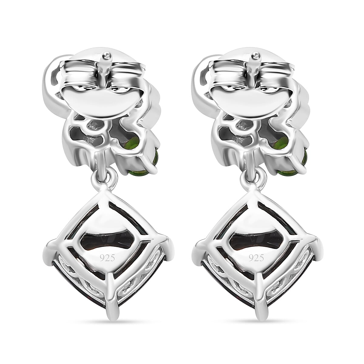 Alexandrite Triplet Quartz, Natural Chrome Diopside & White Zircon  Solitaire Stud Push Post Earring in Rhodium Overlay Sterling Silver 5.76 Ct.