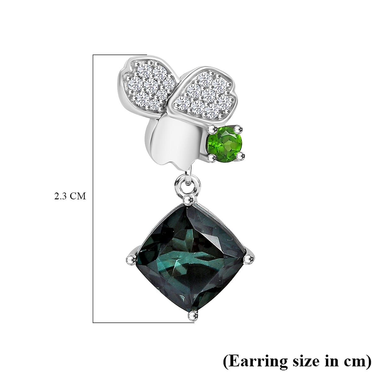 Alexandrite Triplet Quartz, Natural Chrome Diopside & White Zircon  Solitaire Stud Push Post Earring in Rhodium Overlay Sterling Silver 5.76 Ct.