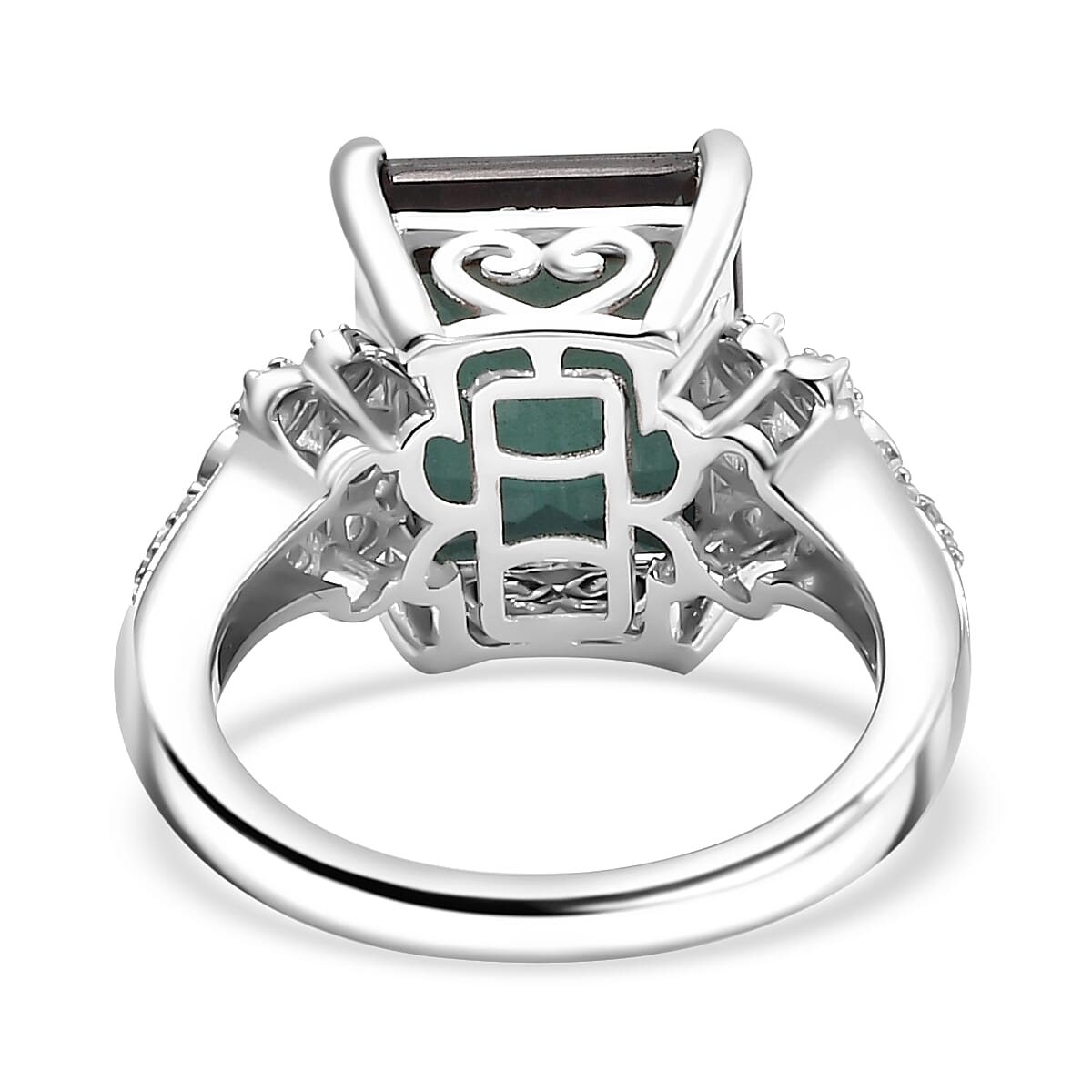 Alexandrite Triplet Quartz, White Zircon Ring in Rhodium Overlay Sterling Silver 7.03 Ct.