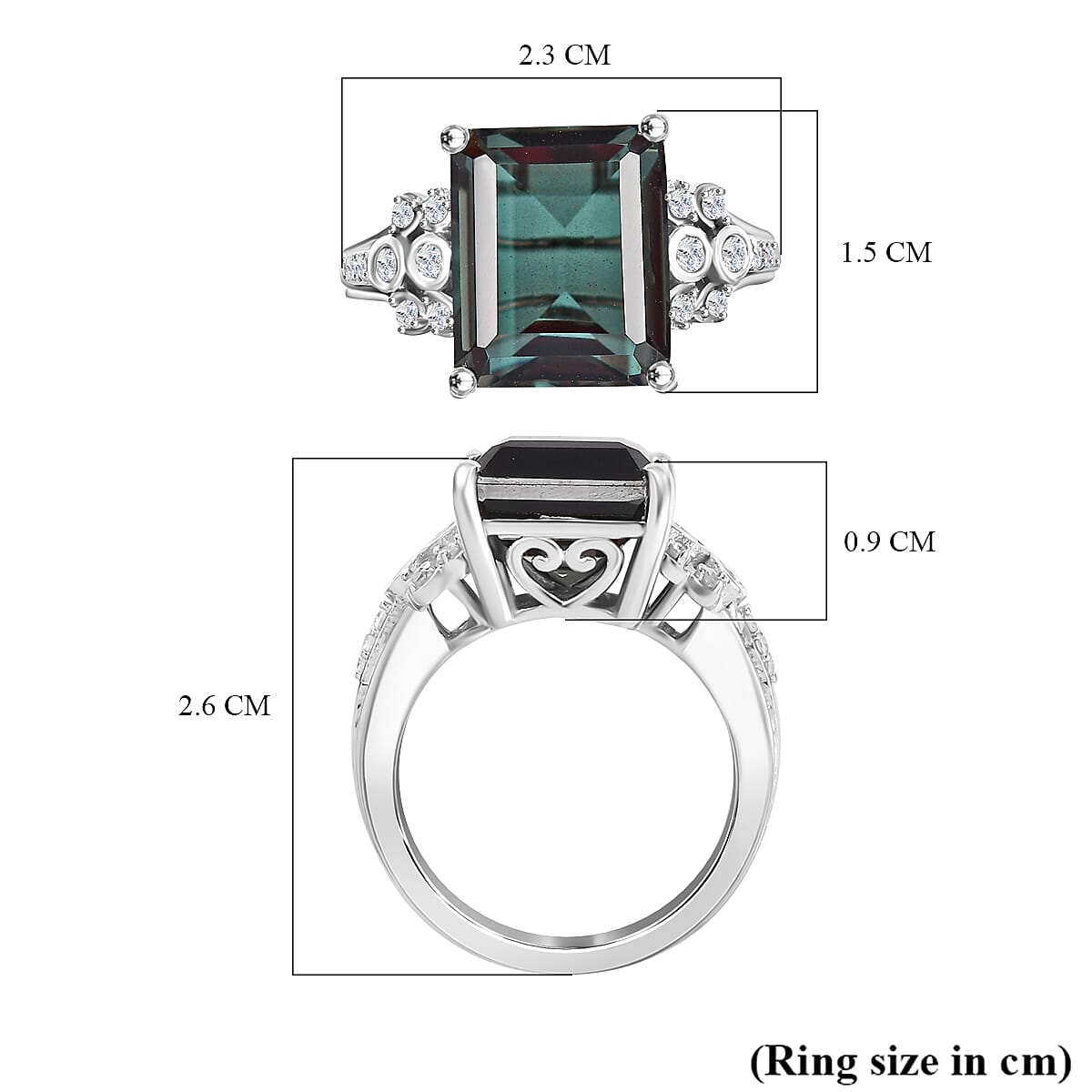 Alexandrite Triplet Quartz, White Zircon Ring in Rhodium Overlay Sterling Silver 7.03 Ct.