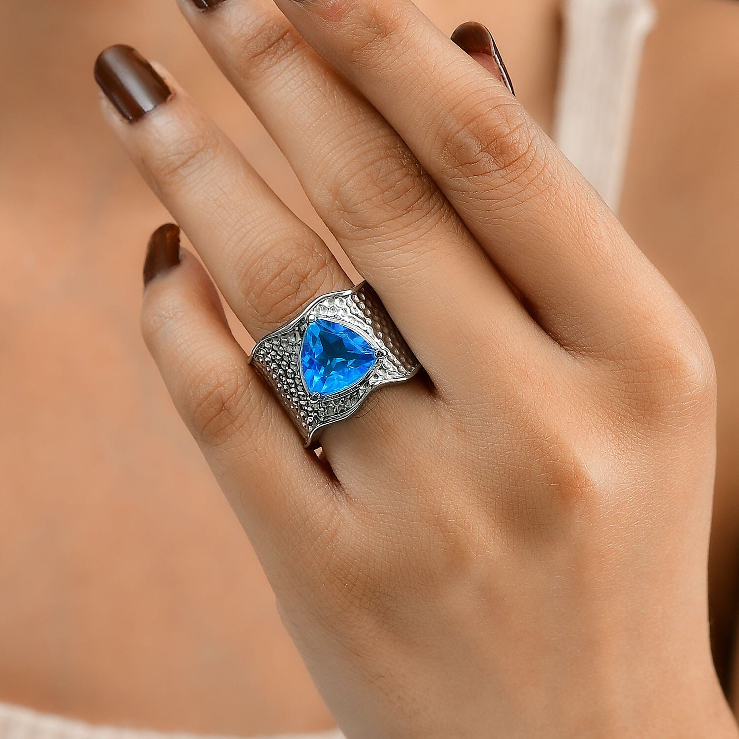 Carribean Quartz Solitaire Ring in Silver Tone 4.80 Ct.